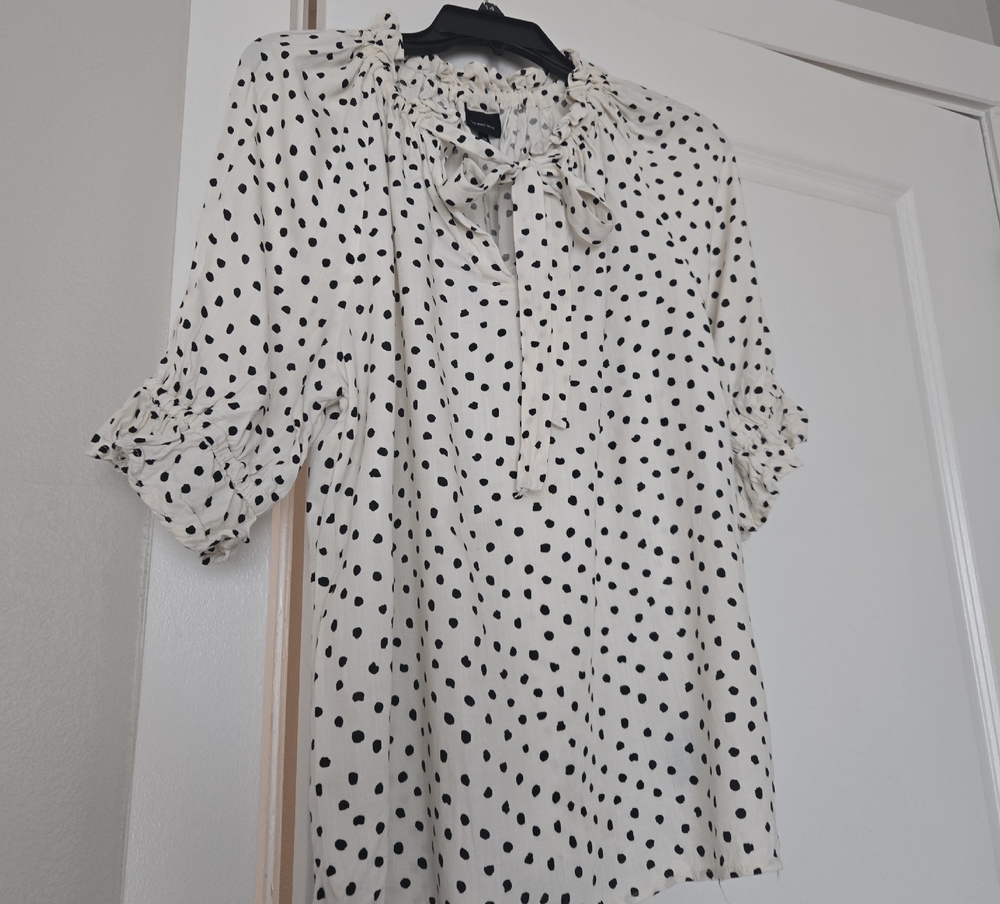Who What Wear Black and White Polka Dot Blouse